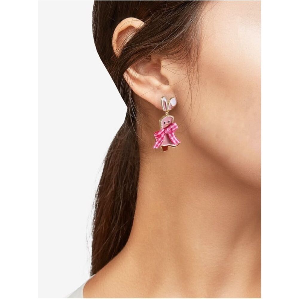 New Easter Pink Bunny Cowboy Boot Drop Earrings - Picture 2 of 4
